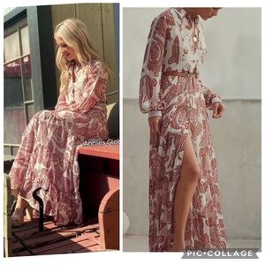 ANTHROPOLOGIE ALLAIRE EMBROIDERED PAISLEY MAXI SHIRTDRESS